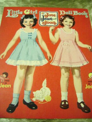 VTG PAPER DOLLS 1950 JANE JEAN JOAN MERRILL ULTRA RARE UNCUT SET 2