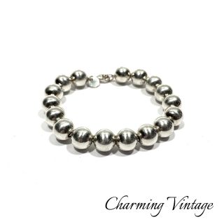 Vintage Estate Tiffany & Co.  Sterling Silver 11mm Beaded Bracelet 7.  5 "