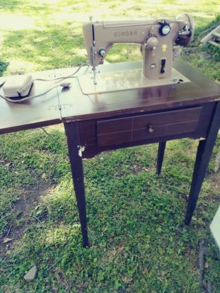 Singer 306k,  Vintage Mid Century Modern Sewing Machine Wood Table