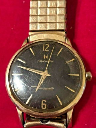 Vtg Hamilton,  Thin - O - Matic,  Black Dial,  10k Gf,  Wrist Watch,  Mens,  1960 