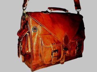 18 " Large Men Real Leather Vintage Brown Messenger Shoulder Laptop Bag Briefcase