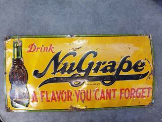 Large Vintage 1930s Nugrape Embossed Metal Sign Approximately 11 " X 23 "