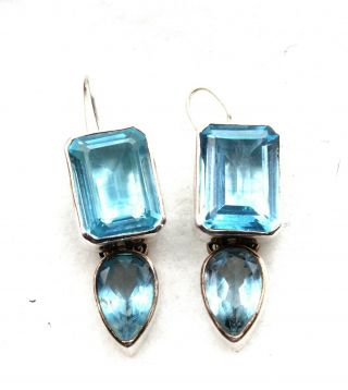 Amy Kahn Russell Blue Topaz Sterling Silver Drop Earrings 1.  25 " - Pre - Owned