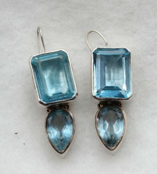 AMY KAHN RUSSELL Blue Topaz Sterling Silver Drop Earrings 1.  25 