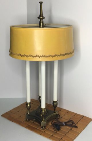 Stiffel Brass Vintage Desk Bouillotte Candlestick Lamp Orig Shade Mid Century