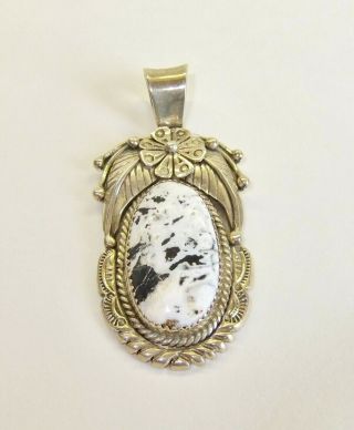 Large Vintage Authentic Navajo White Buffalo Turquoise Sterling Silver Pendant