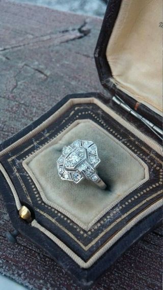 Rare Vintage Art Deco 1 Ct Diamond Engagement Wedding Retro Antique Ring 1935 ' s 2