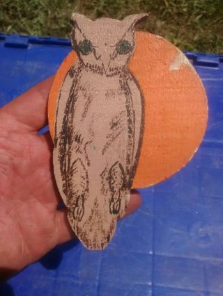 Primitive Vintage Antique Folk Art Hand Made Wood Cut Out Figurines Owl Moon