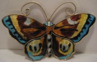 Old Large Sterling & Enamel Colorful Butterfly By David Andersen Norway