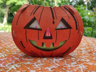 Vintage Double - Faced Cardboard Jack - O - Lantern Candy Container