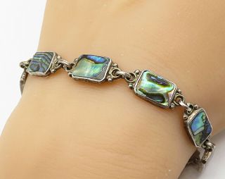 Mpb Mexico 925 Silver - Vintage Pretty Abalone Square Tennis Bracelet - B3241