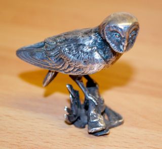 Solid Sterling Silver Miniature Art Sculpture Of A Barn Owl By Paul Eaton 1987