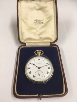 Vintage c1933 Solid Silver J.  W Benson Pocket Watch & Box GWO Plz  2