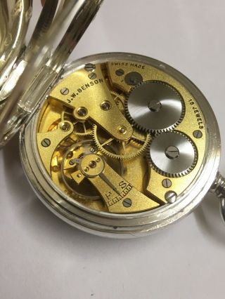 Vintage c1933 Solid Silver J.  W Benson Pocket Watch & Box GWO Plz  9