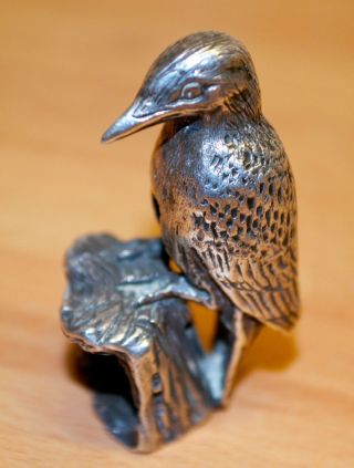 Solid Sterling Silver Miniature Art Sculpture Green Woodpecker Paul Eaton 1990