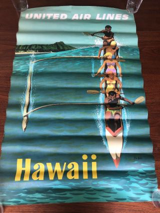 Original/vintage - United Air Lines - Hawaii Travel Poster - Stan Galli Rare