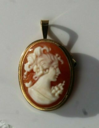 Vintage 14k Yellow Gold Shell Cameo Pendant Brooch