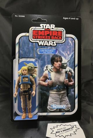 Vintage Star Wars 1980 Master Yoda & Luke Action Figures On Custom 48 Back Card