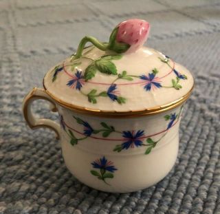 New/vintage Discontinued Herend Blue Garland Pot De Creme Lid/cup W/strawberry