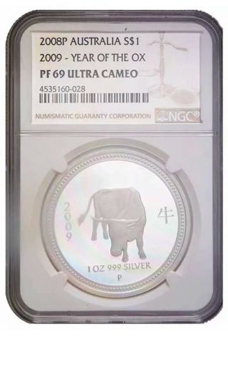 2008 Australia 2009 Ox Proof Series 1 Lunar Ngc Pf69 Silver Coin Rare