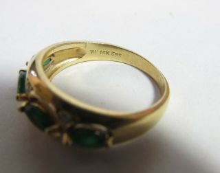 ESTATE 14K SOLID GOLD RING WITH NATURAL EMERALDS AND DIAMONDS 2