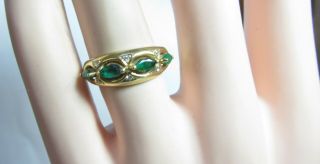 ESTATE 14K SOLID GOLD RING WITH NATURAL EMERALDS AND DIAMONDS 4
