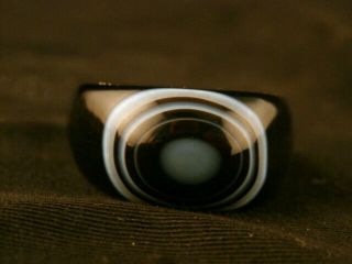 Exquisite Pure Tibetan Natural Agate Dzi Om Eyed Ring B021