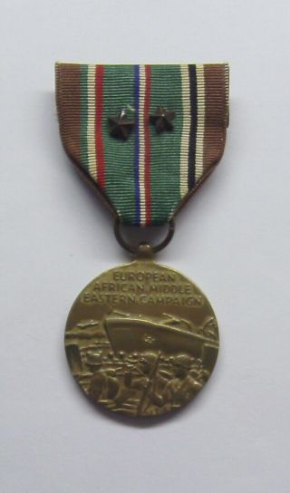 Vintage Ww Ii European African Campaign Military Medal With 2 Battle Stars