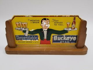 Rare Vtg Buckeye Beer Bar Sign Reverse Painted Glass In Art Deco Wood Toledo,  Oh