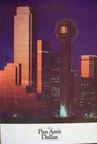 Pan Am Airways Airlines Dallas Texas Vintage Travel Poster 1985 28x42 Nm