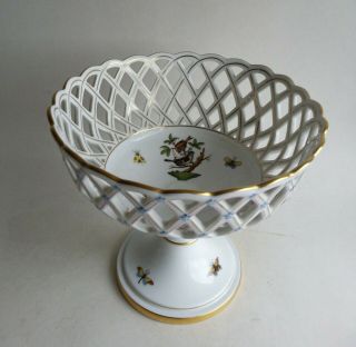 Rare Old Stock Herend Rothschild Birds Dish On Stand 7489 Ro Openworked