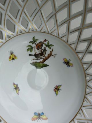 Rare Old Stock Herend Rothschild birds dish on stand 7489 RO openworked 6