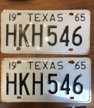 Texas License Plates Matching Pair 1965 For Vintage Or Classic Car