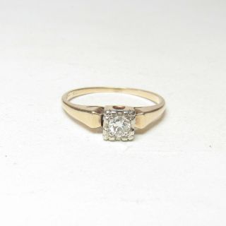 1930s Vintage 14k Yellow,  White Gold 0.  16 Ct European Cut Diamond Solitaire Ring