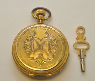 Antique Louis Jacot Locle Gold Plated Hummingbird Hunter Case Swiss Pocket Watch
