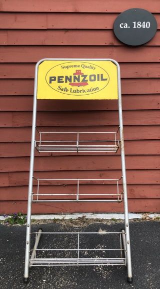 Vintage Pennzoil Safe Lubrication Motor Oil Can Rack Display Sign 41 "