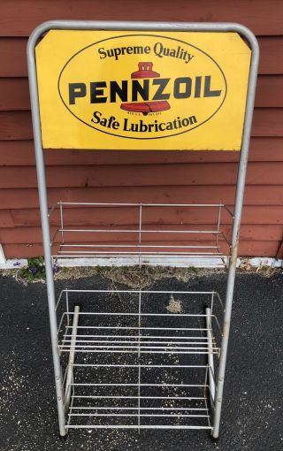 Vintage PENNZOIL Safe Lubrication Motor Oil Can Rack Display Sign 41 