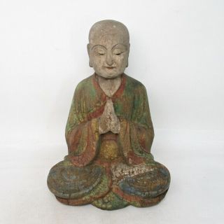 H031: Chinese Monk Statue Of Old Wood Carving Ware With Very Good Atmosphere