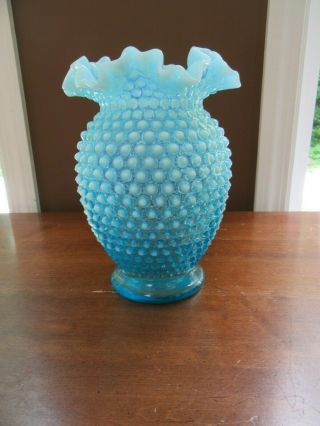 Vintage Fenton Hobnail Opalescent Blue 8 " Ruffled Vase