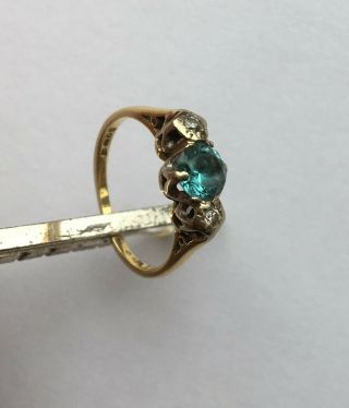 Vintage 18 Ct Gold Ring Aquamarine And Diamond Setting Size K 1930 Sheffield