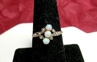 Vintage 10k Rose Gold Opal Cabochon & Seed Pearl Ring Size 8.  25