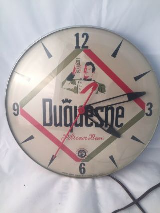 Vintage Duquesne Brewing Co Pittsburgh,  Pa Sign Clock Pilsener Beer