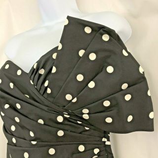 Vintage Victor Costa Gown Black And White Pocka Dot Bowed High Slit Strapless