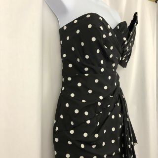 Vintage Victor Costa Gown Black and White Pocka Dot Bowed High Slit Strapless 4