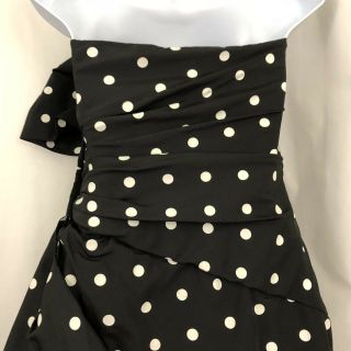 Vintage Victor Costa Gown Black and White Pocka Dot Bowed High Slit Strapless 8