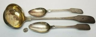 Antique Coin Silver Serving Spoons & Big Ladle Signed " Stoelting " 276g Not Scrap