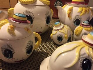 RARE Vintage Royal Sealy Google Eye Pixie Girl Tea Pot/Cookie Jar/Butter Dish 2