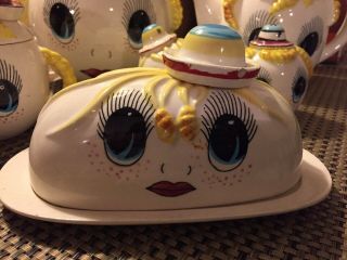 RARE Vintage Royal Sealy Google Eye Pixie Girl Tea Pot/Cookie Jar/Butter Dish 3