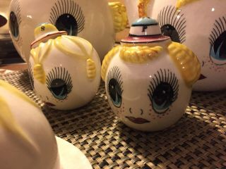 RARE Vintage Royal Sealy Google Eye Pixie Girl Tea Pot/Cookie Jar/Butter Dish 5