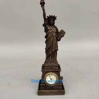Collectible Handmade Carving Statue Of Liberty Bronze Mechanical Clock Art